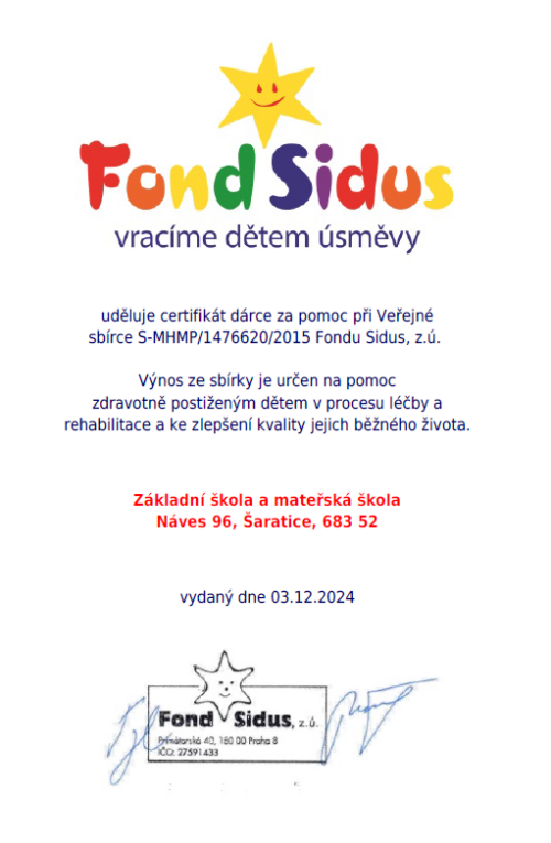 Certifikát Fond Sidus